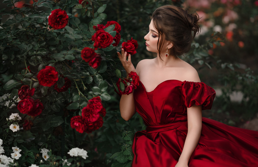 невеста, красное платье, розы